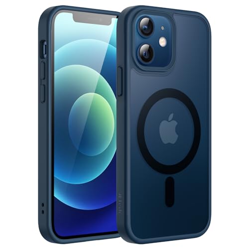 JETech Magnetisch Hülle für iPhone 12/12 Pro 6,1 Zoll Kompatibel mit MagSafe, Durchscheinende Matt Handyhülle Rückseite Dünn Stoßfest Schutzhülle (Blau) von JETech