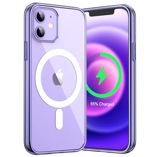 JETech Magnetisch Hülle für iPhone 12/12 Pro 6,1 Zoll Kompatibel mit MagSafe Kabellosem Laden, Stoßfest Handyhülle, Schutzhülle Kratzfeste Transparent Rückseite (Dunkellila) von JETech