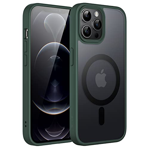 JETech Magnetisch Hülle für iPhone 12 Pro Max 6,7 Zoll Kompatibel mit MagSafe, Durchscheinende Matt Handyhülle Rückseite Dünn Stoßfest Schutzhülle (Dunkelgrün) von JETech