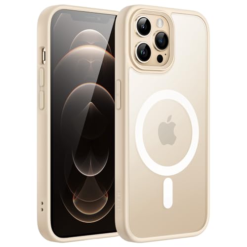JETech Magnetisch Hülle für iPhone 12 Pro Max 6,7 Zoll Kompatibel mit MagSafe, Durchscheinende Matt Handyhülle Rückseite Dünn Stoßfest Schutzhülle (Helles Gold) von JETech