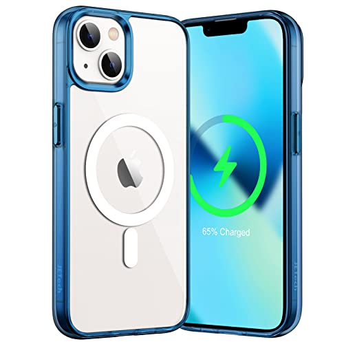 JETech Magnetisch Hülle für iPhone 13 6,1 Zoll Kompatibel mit MagSafe Kabellosem Laden, Stoßfest Handyhülle, Schutzhülle Kratzfeste Transparent Rückseite (Navy) von JETech
