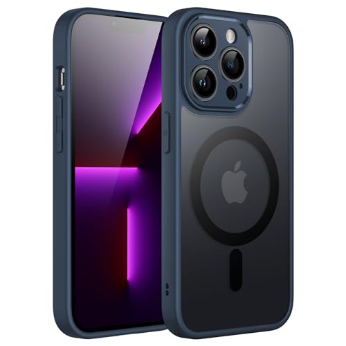 JETech Magnetisch Hülle für iPhone 13 Pro 6,1 Zoll Kompatibel mit MagSafe, Durchscheinende Matt Handyhülle Rückseite mit Voll Kamera Schutz Dünn Stoßfest Schutzhülle (Navy) von JETech