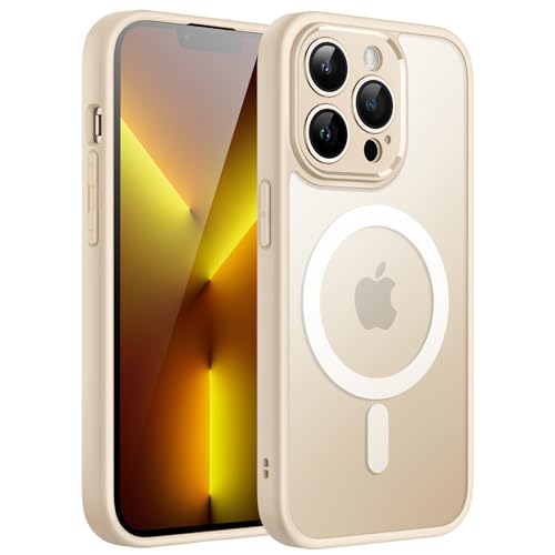 JETech Magnetisch Hülle für iPhone 13 Pro Max 6,7 Zoll Kompatibel mit MagSafe, Durchscheinende Matt Handyhülle Rückseite mit Voll Kamera Schutz Dünn Stoßfest Schutzhülle (Helles Gold) von JETech
