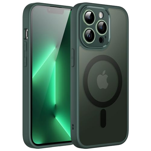 JETech Magnetisch Hülle für iPhone 13 Pro Max 6,7 Zoll Kompatibel mit MagSafe, Durchscheinende Matt Handyhülle Rückseite mit Voll Kamera Schutz Dünn Stoßfest Schutzhülle (Nachtgrün) von JETech