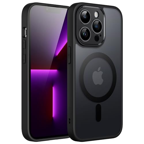JETech Magnetisch Hülle für iPhone 13 Pro Max 6,7 Zoll Kompatibel mit MagSafe, Durchscheinende Matt Handyhülle Rückseite mit Voll Kamera Schutz Dünn Stoßfest Schutzhülle (Schwarz) von JETech