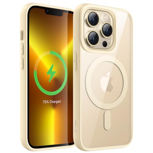 JETech Magnetisch Hülle für iPhone 13 Pro Max 6,7 Zoll Kompatibel mit MagSafe, Stoßfeste Stoßstange Handyhülle, Solid Farbe Matte TPU Rahmen, Anti-Kratzer Transparent Rückseite (Beige) von JETech