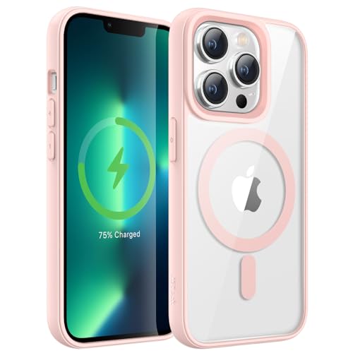 JETech Magnetisch Hülle für iPhone 13 Pro Max 6,7 Zoll Kompatibel mit MagSafe, Stoßfeste Stoßstange Handyhülle, Solid Farbe Matte TPU Rahmen, Anti-Kratzer Transparent Rückseite (Rosa) von JETech