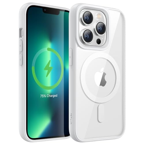 JETech Magnetisch Hülle für iPhone 13 Pro Max 6,7 Zoll Kompatibel mit MagSafe, Stoßfeste Stoßstange Handyhülle, Solid Farbe Matte TPU Rahmen, Anti-Kratzer Transparent Rückseite (Silber) von JETech