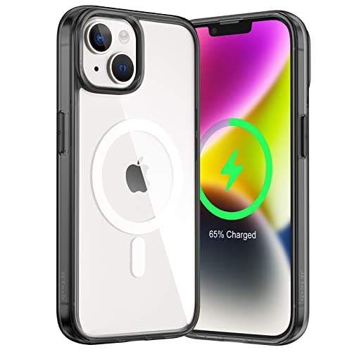 JETech Magnetisch Hülle für iPhone 14 6,1 Zoll Kompatibel mit MagSafe Kabellosem Laden, Stoßfest Handyhülle, Schutzhülle Kratzfeste Transparente Rückseite (Schwarz/Weiß) von JETech