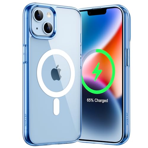 JETech Magnetisch Hülle für iPhone 14 6,1 Zoll Kompatibel mit MagSafe Kabellosem Laden, Stoßfest Handyhülle, Schutzhülle Kratzfeste Transparente Rückseite (Sierrablau/Weiß) von JETech