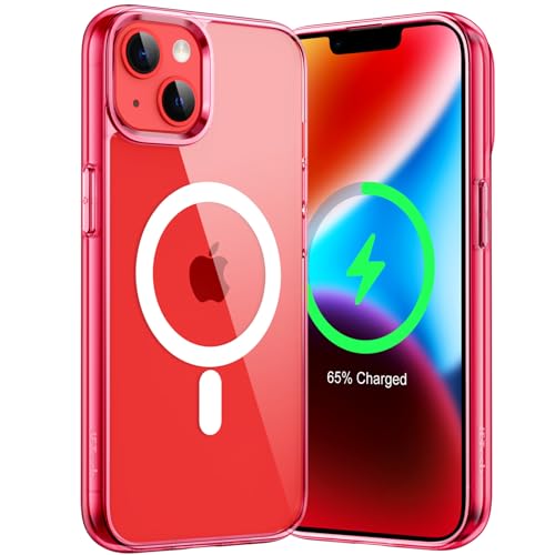 JETech Magnetisch Hülle für iPhone 14 Plus 6,7 Zoll Kompatibel mit MagSafe Kabellosem Laden, Stoßfest Handyhülle, Schutzhülle Kratzfeste Transparente Rückseite (Rot) von JETech