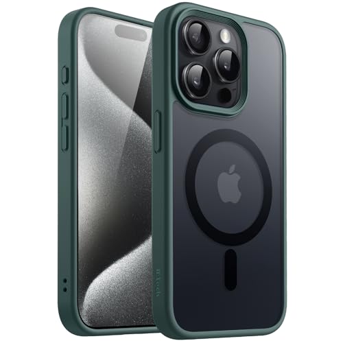 JETech Magnetisch Hülle für iPhone 15 Pro Max 6,7 Zoll Kompatibel mit MagSafe, Durchscheinende Matt Handyhülle Rückseite Dünn Stoßfest Schutzhülle (Dunkelgrün) von JETech