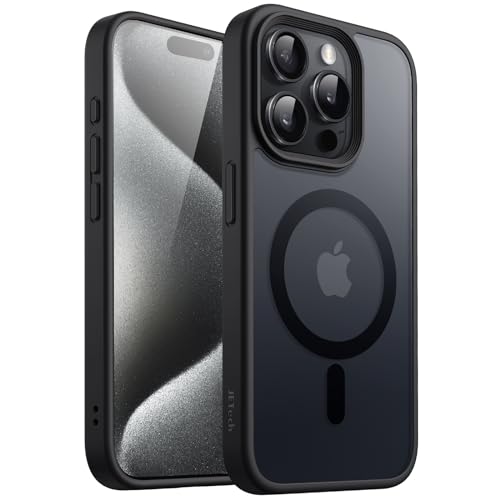 JETech Magnetisch Hülle für iPhone 15 Pro Max 6,7 Zoll Kompatibel mit MagSafe, Durchscheinende Matt Handyhülle Rückseite Dünn Stoßfest Schutzhülle (Schwarz) von JETech
