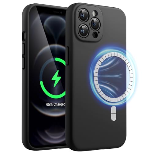 JETech Magnetisch Silikon Hülle für iPhone 12 Pro Max 6,7 Zoll, Kompatibel mit MagSafe, Handyhülle mit Voll Kamera Schutz (Schwarz) von JETech