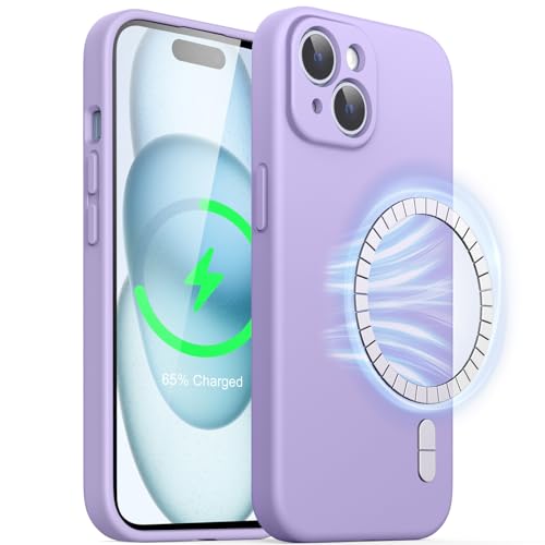 JETech Magnetisch Silikon Hülle für iPhone 15 Plus 6,7 Zoll, Kompatibel mit MagSafe, Handyhülle mit Voll Kamera Schutz (Helles Lila) von JETech
