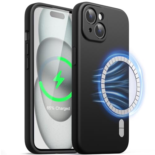 JETech Magnetisch Silikon Hülle für iPhone 15 Plus 6,7 Zoll, Kompatibel mit MagSafe, Handyhülle mit Voll Kamera Schutz (Schwarz) von JETech