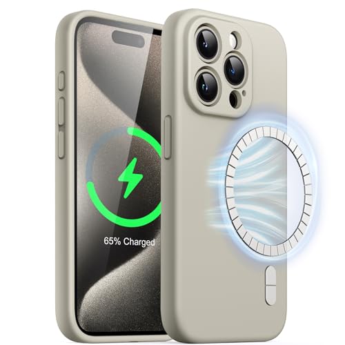 JETech Magnetisch Silikon Hülle für iPhone 15 Pro 6,1 Zoll, Kompatibel mit MagSafe, Handyhülle mit Voll Kamera Schutz (Titan Natur) von JETech