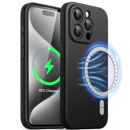 JETech Magnetisch Silikon Hülle für iPhone 15 Pro Max 6,7 Zoll, Kompatibel mit MagSafe, Handyhülle mit Voll Kamera Schutz (Schwarz) von JETech