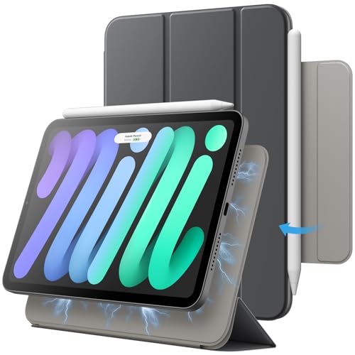 JETech Magnetische Hülle Kompatibel mit iPad Mini 6 (8,3 Zoll, Modell 2021, 6. Generation), Unterstützung Pencil 2, Schlank Case mit Auto Schlafen/Wachen (Space Grau) von JETech