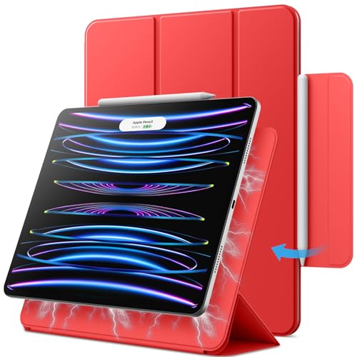 JETech Magnetische Hülle für iPad Pro 12,9 Zoll 2022/2021/2020/2018 (6./5./4./3. Generation), Pencil 2. Generation Aufladung, Schutzhülle Auto Wachen/Schlafen (Rot) von JETech