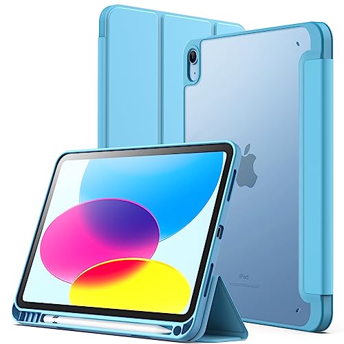 JETech Matt Hülle für iPad 10 (10,9 Zoll, Modell 2022, 10. Generation) mit Stifthalter, Mattierte Durchscheinende Rückseite Schlank Ständer Tablet Schutzhülle (Blau) von JETech