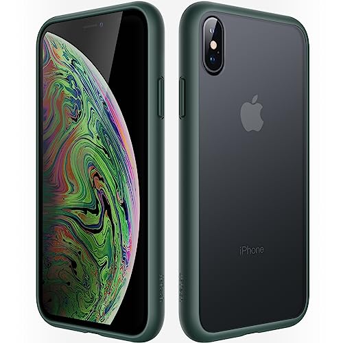 JETech Matt Hülle für iPhone XS und iPhone X 5,8 Zoll, Stoßfest Militärstandard FallSchutz Handyhülle, Mattierte Durchscheinende Rückseite Schutzhülle, Anti-Fingerabdruck (Dunkelgrün) von JETech