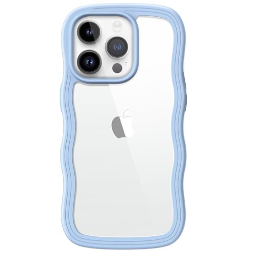 JETech Niedliche Hülle für iPhone 14 Pro Max 6,7 Zoll, Wellen Lockige Form Stoßfestes Handy Schutzhülle für Frauen und Mädchen, Klare Harte PC Rücken (Blau) von JETech