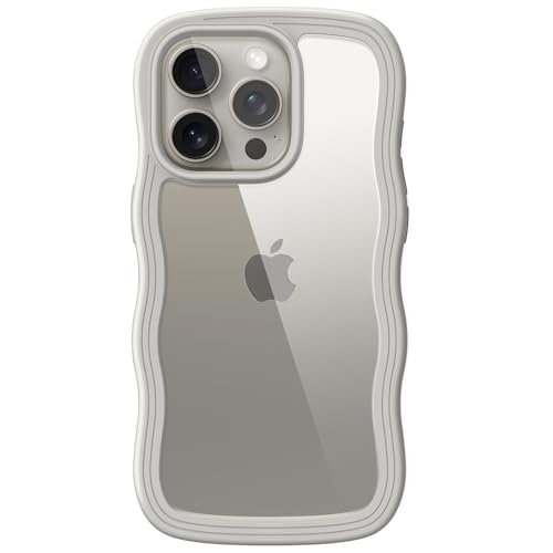 JETech Niedliche Hülle für iPhone 15 Pro Max 6,7 Zoll, Wellen Lockige Form Stoßfestes Handy Schutzhülle für Frauen und Mädchen, Klare Harte PC Rücken (Titan Natur) von JETech