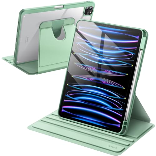 JETech Rotierende Hülle für iPad Pro 11 Zoll 2022/2021 (4./3. Generation) mit Stifthalter, 360 Grad Drehbare Schutzhülle Ständer Transparente Rückseite, Auto Wachen/Schlafen (Matcha Grün) von JETech