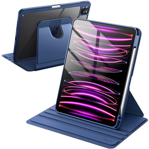 JETech Rotierende Hülle für iPad Pro 11 Zoll 2022/2021 (4./3. Generation) mit Stifthalter, 360 Grad Drehbare Schutzhülle Ständer Transparente Rückseite, Auto Wachen/Schlafen (Navy) von JETech