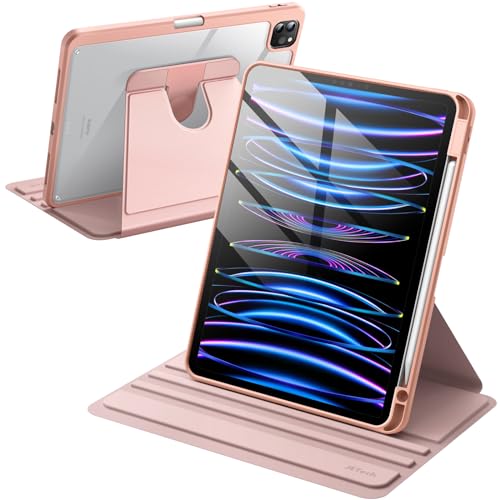 JETech Rotierende Hülle für iPad Pro 11 Zoll 2022/2021 (4./3. Generation) mit Stifthalter, 360 Grad Drehbare Schutzhülle Ständer Transparente Rückseite, Auto Wachen/Schlafen (Roségold) von JETech