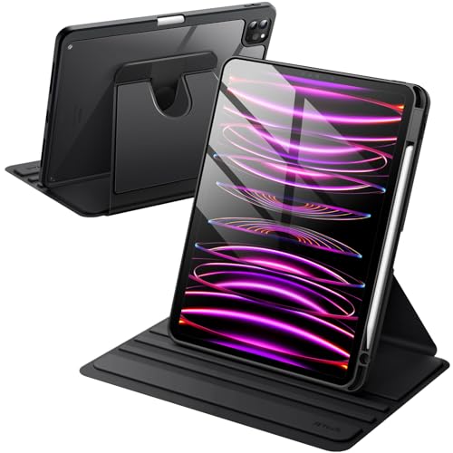 JETech Rotierende Hülle für iPad Pro 11 Zoll 2022/2021 (4./3. Generation) mit Stifthalter, 360 Grad Drehbare Schutzhülle Ständer Transparente Rückseite, Auto Wachen/Schlafen (Schwarz) von JETech
