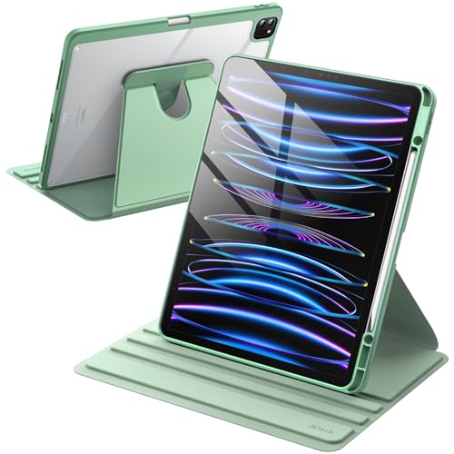 JETech Rotierende Hülle für iPad Pro 12,9 Zoll (2022/2021/2020/2018) mit Stifthalter, 360 Grad Drehbare Schutzhülle Ständer Transparente Rückseite, Auto Wachen/Schlafen (Matcha Grün) von JETech