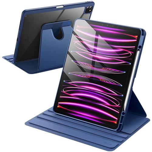 JETech Rotierende Hülle für iPad Pro 12,9 Zoll (2022/2021/2020/2018) mit Stifthalter, 360 Grad Drehbare Schutzhülle Ständer Transparente Rückseite, Auto Wachen/Schlafen (Navy) von JETech