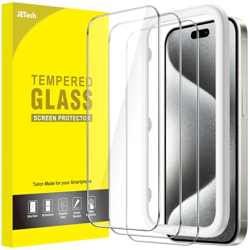 JETech Schutzfolie für iPhone 15 Pro 6,1 Zoll, Panzer Schutz Glas Folie Displayschutz mit Einfaches Installationswerkzeug, Hat Keinen Einfluss auf die Hülle, HD Klar, 3 Stück von JETech
