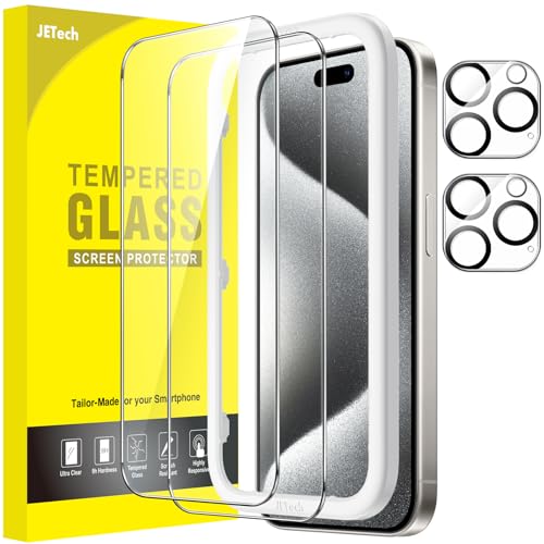 JETech Schutzfolie für iPhone 15 Pro 6,1 Zoll mit Kameraschutz, Einfaches Installationswerkzeug, Panzer Schutz Glas Folie Displayschutz, HD Klar, 2 Stück Jeweils von JETech