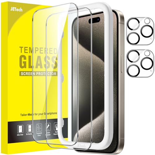 JETech Schutzfolie für iPhone 15 Pro Max 6,7 Zoll mit Kameraschutz, Einfaches Installationswerkzeug, Panzer Schutz Glas Folie Displayschutz, HD Klar, 2 Stück Jeweils von JETech