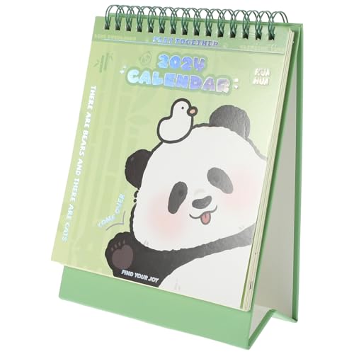 JEWEDECO 2024 Huahua Panda Tischkalender Kreative Dekoration Check In Planer Exquisiter Monatskalender Niedlicher Kleiner Schreibtischkalender Schreibtisch Standkalender Dekoration von JEWEDECO
