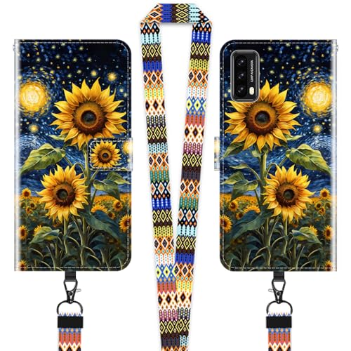 JEZSTHAI Klapphülle Kompatibel mit Blackview A90 Hülle Leder Handytasche Schutzhülle,Stylische Muster Handyhülle Brieftasche(Sonnenblume)+1×Handy Umhängeband/Halsgurt von JEZSTHAI