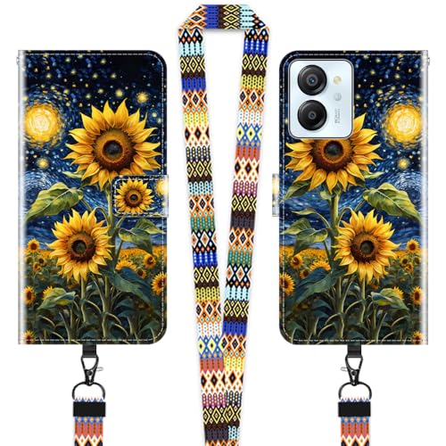 JEZSTHAI Klapphülle Kompatibel mit Blackview Color 8 Hülle Leder Handytasche Schutzhülle,Stylische Muster Handyhülle Brieftasche(Sonnenblume)+1×Handy Umhängeband/Halsgurt von JEZSTHAI