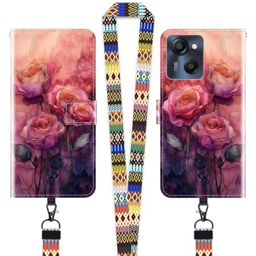 JEZSTHAI Klapphülle Kompatibel mit Blackview Oscal Modern 8 Hülle Leder Handytasche Schutzhülle,Stylische Muster Handyhülle Brieftasche(rosa Rose)+1×Handy Umhängeband/Handygurt von JEZSTHAI