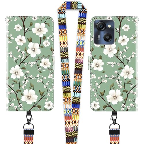 JEZSTHAI Klapphülle Kompatibel mit Blackview Oscal Modern 8 Hülle Leder Handytasche Schutzhülle,Stylische Muster Handyhülle Brieftasche(weiße Blume)+1×Handy Umhängeband/Handygurt von JEZSTHAI