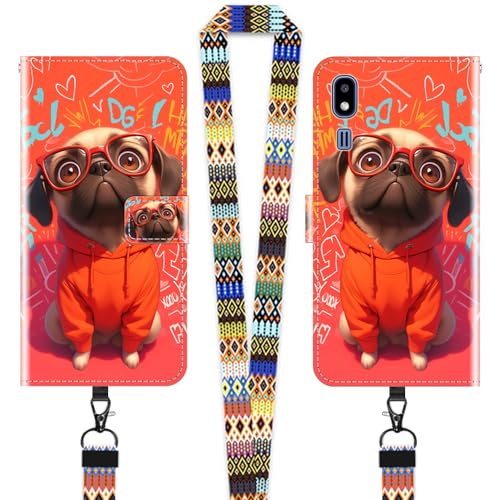 JEZSTHAI Hülle für Samsung Galaxy A2 Core Leder Handytasche Schutzhülle mit Muster(Lustiger Mops),Flip Case Magnetverschluss Handyhülle mit Handykette/Handy Umhängeband von JEZSTHAI