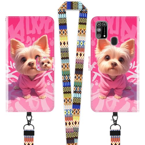 JEZSTHAI Klapphülle Kompatibel mit Samsung Galaxy M31S Hülle Leder Handytasche Schutzhülle,Stylische Muster Handyhülle Brieftasche(Süßer Hund)+1×Handy Umhängeband/Handygurt von JEZSTHAI