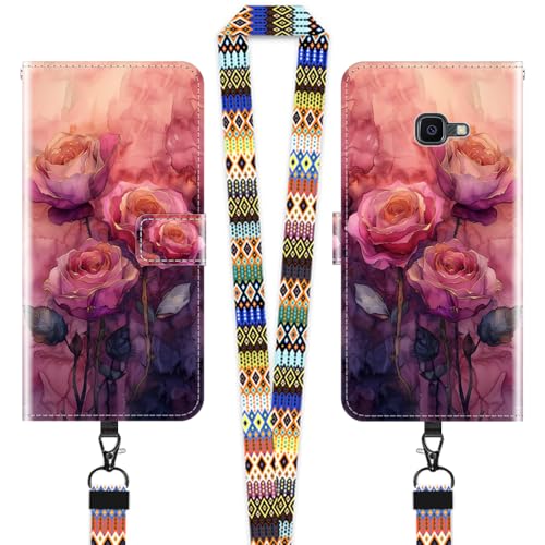 JEZSTHAI Hülle für Samsung Galaxy Xcover 4 / 4S Leder Handytasche Schutzhülle mit Muster(rosa Rose),Flip Case Magnetverschluss Handyhülle mit Handykette/Handy Umhängeband von JEZSTHAI