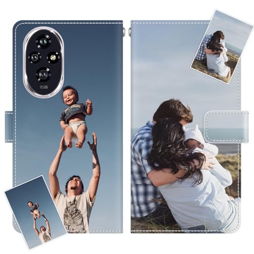 JGOYGYI Personalisierte Leder Handyhülle kompatibel mit Honor 200 90 80 70 50 20 10 9X Magic6 5 4 Pro Lite X9 X8A X8 X7A X7,Individuelle Text Bildern Foldable Flip Klapphüllen Case hülle von JGOYGYI