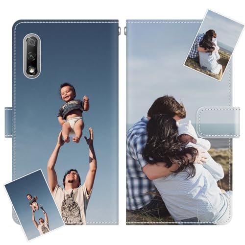 JGOYGYI Personalisierte Leder Handyhülle kompatibel mit Honor 9X Pro/Honor 9X,Individuelle Eigenem Foto Bild Text Bildern Foldable Flip Klapphüllen Case hülle+Handykette von JGOYGYI