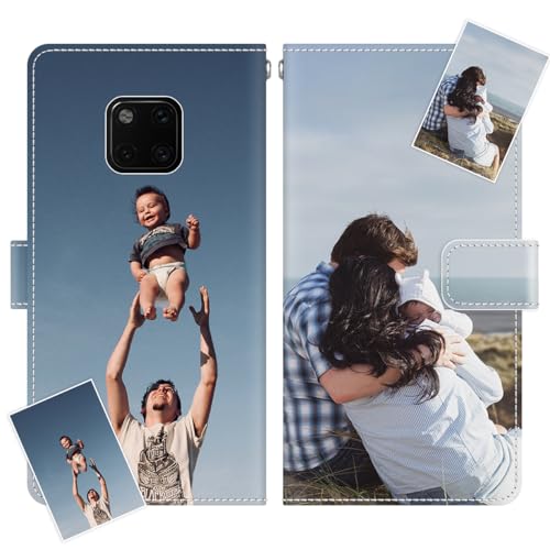 JGOYGYI Personalisierte Leder Handyhülle kompatibel mit Huawei Mate 20 Pro,Individuelle Eigenem Foto Bild Text Bildern Foldable Flip Klapphüllen Case hülle+Handykette von JGOYGYI