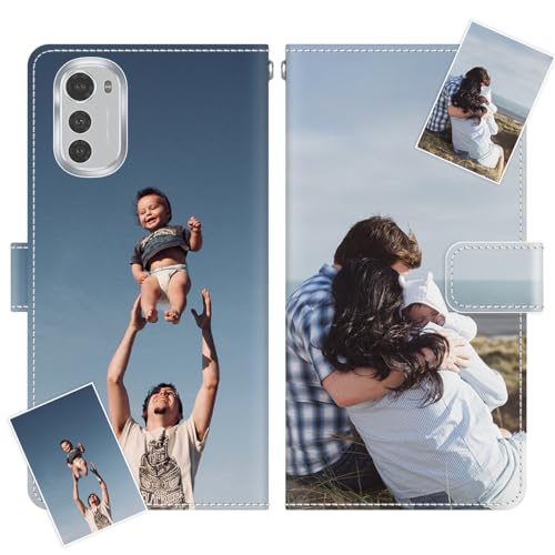 JGOYGYI Personalisierte Leder Handyhülle kompatibel mit Motorola Moto E32 E22 E20 e13 Plus Edge50 40 lite Pro Ultra Fusion NEO,Individuelle Text Bildern Foldable Flip Klapphüllen Case hülle von JGOYGYI