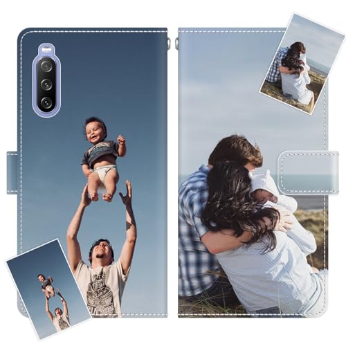 JGOYGYI Personalisierte Leder Handyhülle kompatibel mit Sony Xperia 10 5 1 VI V IV III II L4 L3 XA3 XA2 XA1 Ultra XZ3 XZ2 XZ1,Individuelle Text Bildern Foldable Flip Klapphüllen Case hülle von JGOYGYI